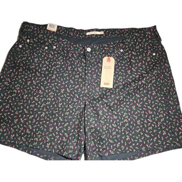 Levi's Shorts Women's Size 24W Black Denim Floral Mid Length Stretch Mid Rise - Picture 1 of 7